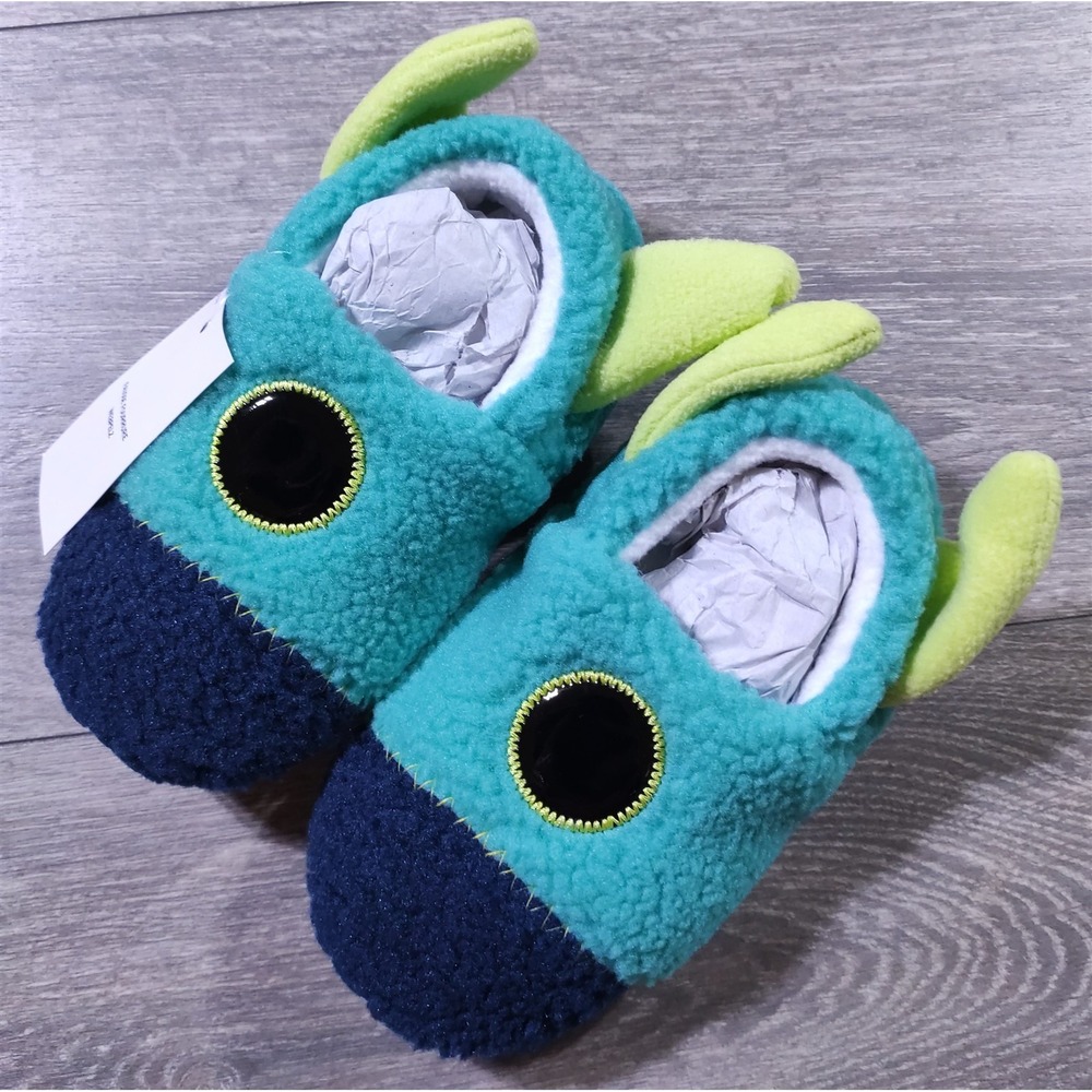 Lands End Toddler Slippers Size 8 Space Rocket Galaxy Fleece House Shoes Blue